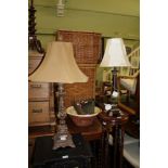 TWO CLASSICALLY BASED TABLE LAMPS with shades