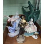 A SELECTION OF FIVE FEMALE FIGURINES produced in a variety of medium