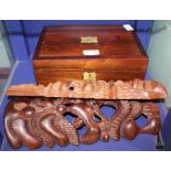 TWO AFRICAN CARVED WOODEN WALL MASKS together with a 19th century rosewood jewellery box