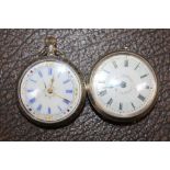 TWO VICTORIAN LADY'S POCKET WATCHES having chased cases and decorative enamel dials