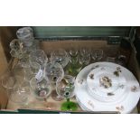 A BOX CONTAINING A SELECTION OF DOMESTIC GLASSWARE to include harlequin stemmed set of hocks,