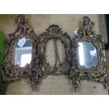 A FRENCH CAST BRONZE PHOTOGRAPH OR MIRROR FRAME, floral and cherub decoration, with easel stand, c.