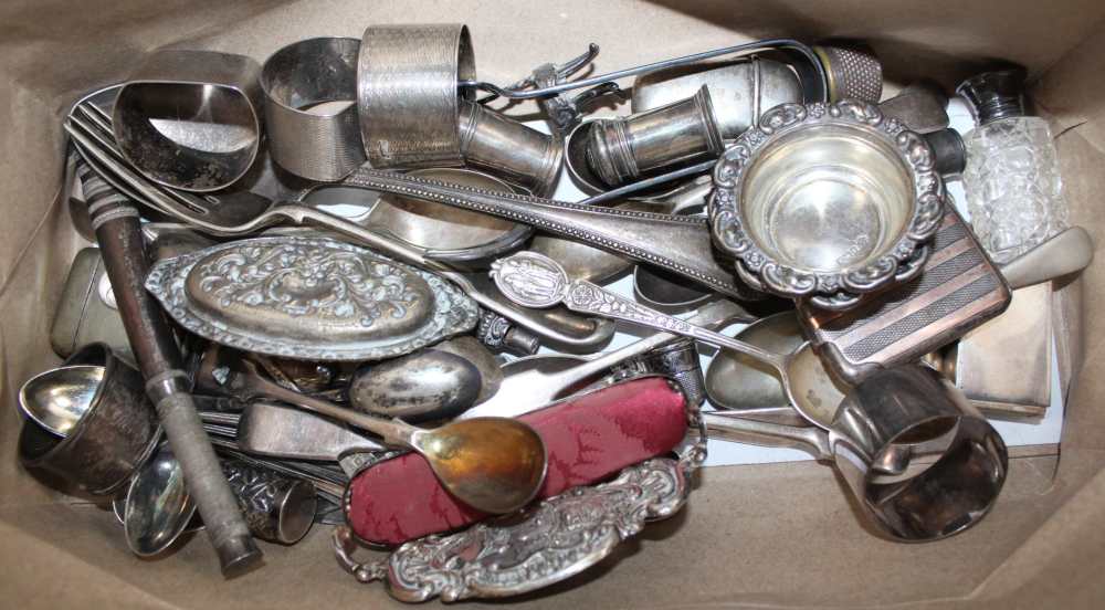 A BAG CONTAINING MIXED METALWARES to include hallmarked silver