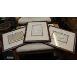 THREE VARIOUS DECORATIVELY FRAMED MID 19TH CENTURY FRENCH LETTERS, in slender wood effect frames