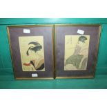 TWO ORIENTAL PRINTS OF GEISHAS