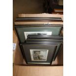 A BOX CONTAINING A SELECTION OF LATER HAND COLOURED TOPOGRAPHICAL PRINTS