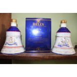 THREE ROYAL COMMEMORATIVE BELL'S WHISKY DECANTERS, plus contents, one in original packaging