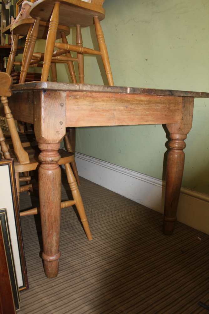 A STRIPPED WOOD PLANK RECTANGULAR TOPPED TABLE on four turned legs - Image 2 of 2