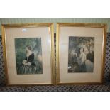 TWO 19TH CENTURY COLOURED GEORGE BAXTER PRINTS of ladies with their love letters in the woods,