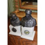 TWO CAST MILITARY BUSTS on plinth stands