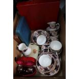 A BOX CONTAINING AN EXTENSIVE LAWLEYS PART TEA SERVICE together with a cased set of hallmarked