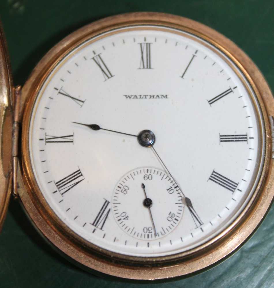 A GOLD PLATED POCKET WATCH together with a probable silver Albert with two shield fobs - Image 2 of 2