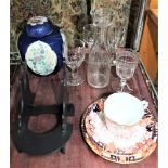 A SELECTION OF 19TH CENTURY GLASSWARE together with an Oriental lidded ginger jar, and a trio of