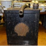 A VINTAGE SHELL BRANDED PETROL CAN complete with original filling hose