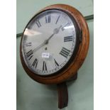 A LATE 19TH / EARLY 20TH CENTURY OAK CASED WALL HANGING TIMEPIECE with later painted plain dial,