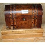 A 19TH CENTURY TUNBRIDGE BANDED DOMED TOPPED CADDY together with a plain oak rectangular box