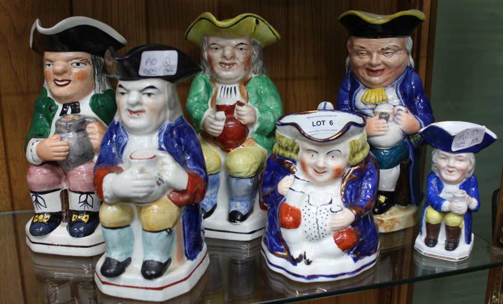 A SELECTION OF SIX POTTERY PAINTED TOBY JUGS VARIOUS