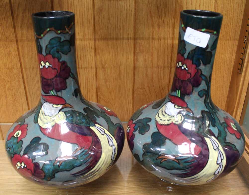 A PAIR OF LARGE DECORO BOTTLE VASES, together with a rustic terracotta jug, decorated with a - Image 2 of 4