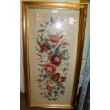 A TAPESTRY FLORAL DESIGN GLAZED & FRAMED RECTANGULAR PANEL together with a fancy modern cast resin