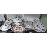 A SELECTION OF 19TH CENTURY FLORAL DECORATED POTTERY DINNERWARES, to include one piece of Masons