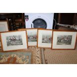 AFTER H.ALKEN 'Hunting Incidents', a set of four colour prints, 22cm x 33cm, image size, maple