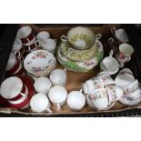 A BOX CONTAINING A SELECTION OF PART TEA & COFFEE SERVICES, to include Royal Crown Derby posy