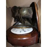 A BOX CONTAINING A 19th CENTURY POSTMAN'S WALL CLOCKS AND 'French & Son London' fusee movement for