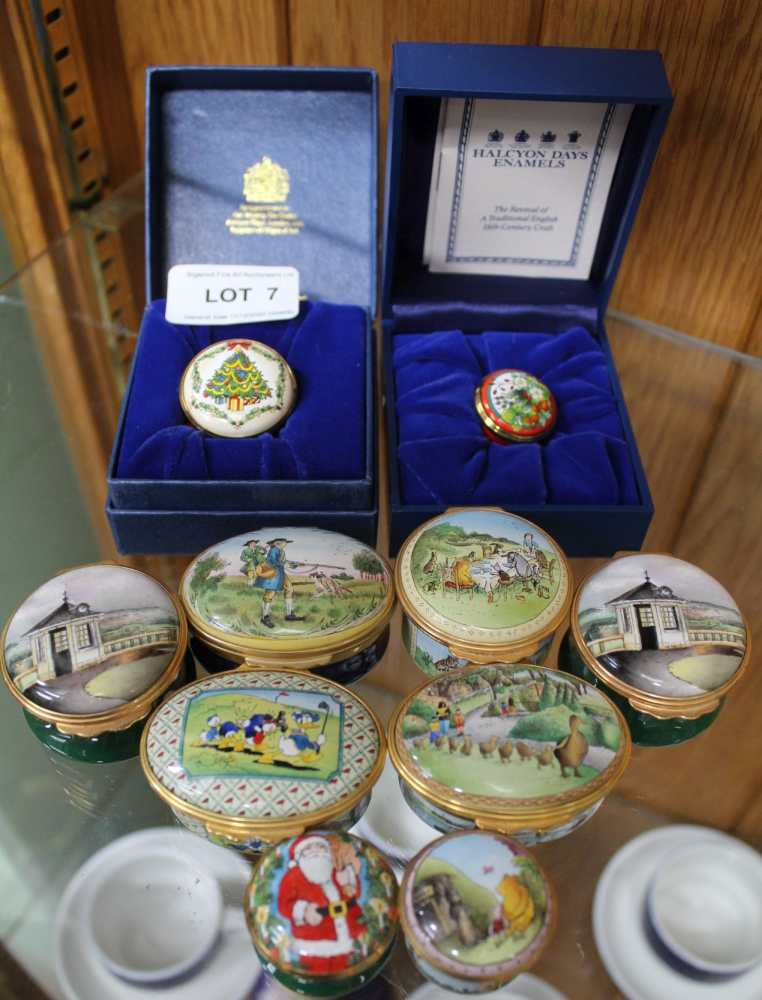 A COLLECTION OF ENGLISH ENAMELLED LIDDED POTS