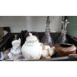 A BOX CONTAINING A GOOD SELECTION OF DOMESTIC POTTERY, PORCELAIN & GLASSWARE