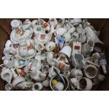 A BOX CONTAINING A LARGE COLLECTION OF CRESTED CHINA, the majority model birds