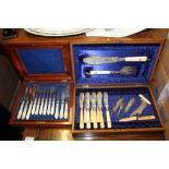 TWO WOODEN CANTEEN BOXES CONTAINING A SELECTION OF CUTLERY VARIOUS, to include hallmarked silver