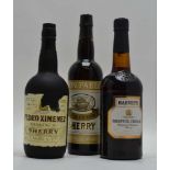 A SELECTION OF SHERRIES; Bristol Cream, Harvey's, 1 bottle Pedro Ximenez Solera No.23 Sherry, J.