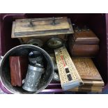 A collection of various mixed items to include various wooden boxes, glass slides, silver plate