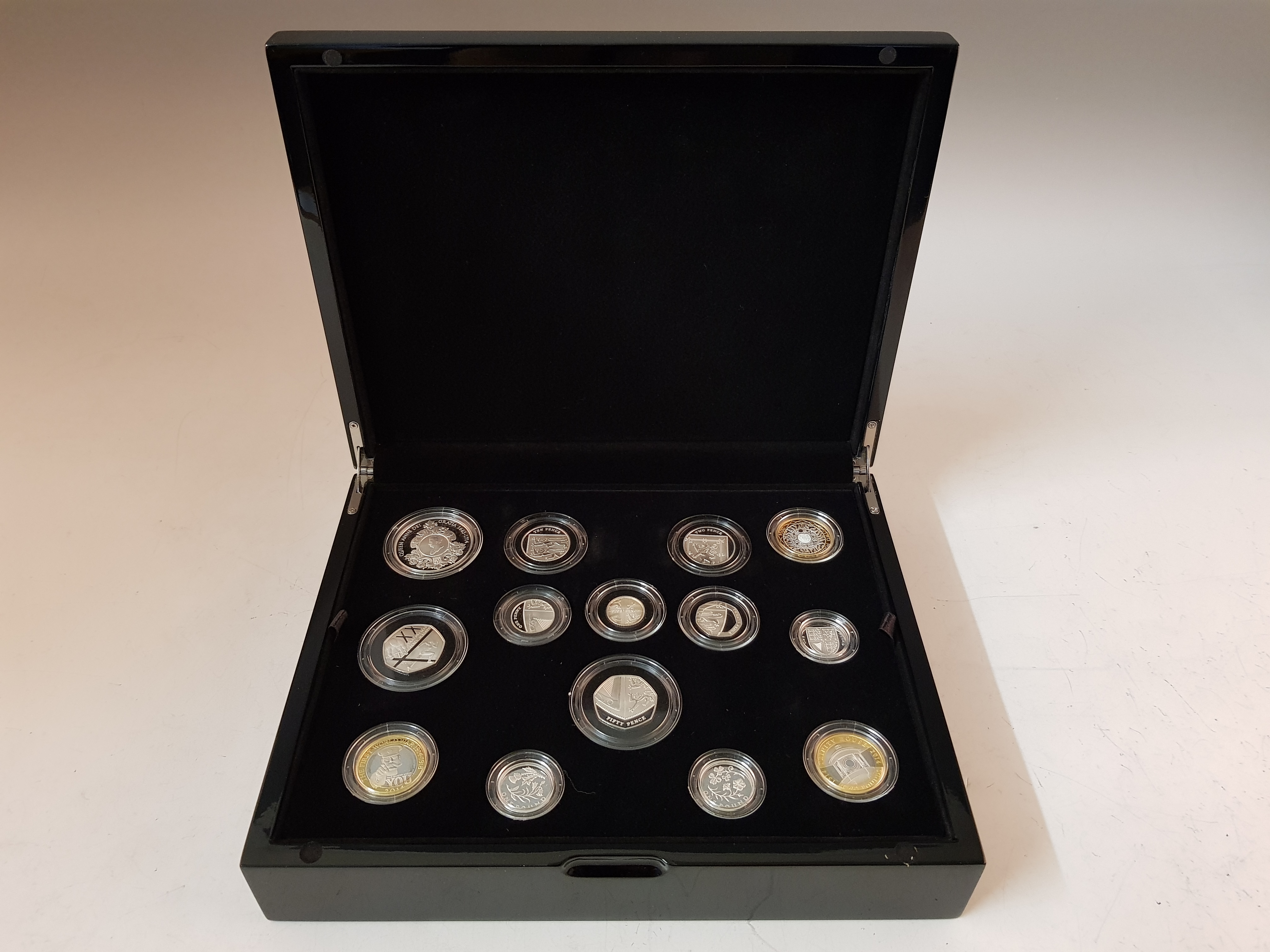 A Royal Mint 2014 silver proof coin set of 14 coins in box.