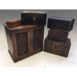 A quantity of various boxes to include smokers cabinet, leather inkwell stand, walnut tea caddie