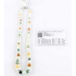 A multi-colour jade bead necklace, strung with 71 graduated spherical beads, clasp stamped 925, with