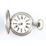 A Perfection W&D full hunter crown wind pocket watch, the white enamel dial having hourly Roman