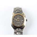 A bi-metal Omega Seamaster Titane quartz wrist watch, the grey tone dial having hourly dot markers