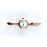 A ladies cocktail wrist watch, the white enamel dial having hourly Roman numerals with minute