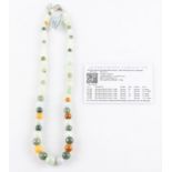 A multi-colour jade bead necklace, strung with 71 graduated spherical beads, clasp stamped 925, with