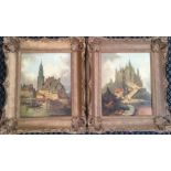 J.T. PAGAN. Two framed, signed, one dated ‘80, oil on canvas, one river with church in background,