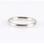 A hallmarked platinum plain wedding band, ring size P.