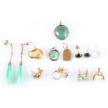 A collection of six pairs of various earrings, mostly gemstone set, together with five various