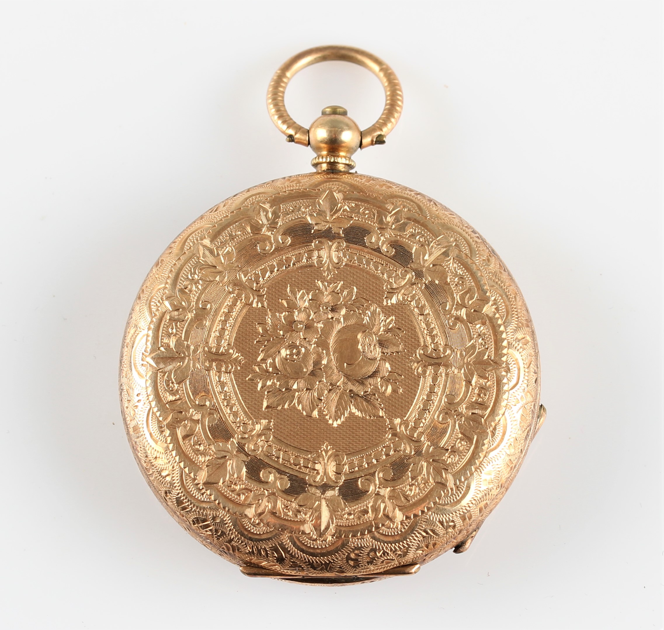 An open face key wind fob watch, the gold-tone dial having hourly Roman numeral markers with - Image 2 of 2