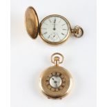 A gold plated Waltham full hunter crown wind pocket watch, together with a Rode Watch Co. half