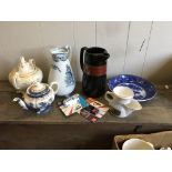A selection of various decorative items, to include jugs, glassware, teacups, with toys including