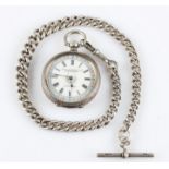 A Ford Galloway & Co, Birmingham, open face crown wind fob watch, the white enamel dial having