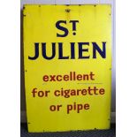 A St Julien tobacco advertising sign in yellow, blue and red.