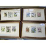 *Collection of five framed Kensitas silk flowers together with four framed silks to include an