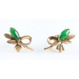 A pair of green hardstone earrings, the open metalwork spray design set with a green hardstone